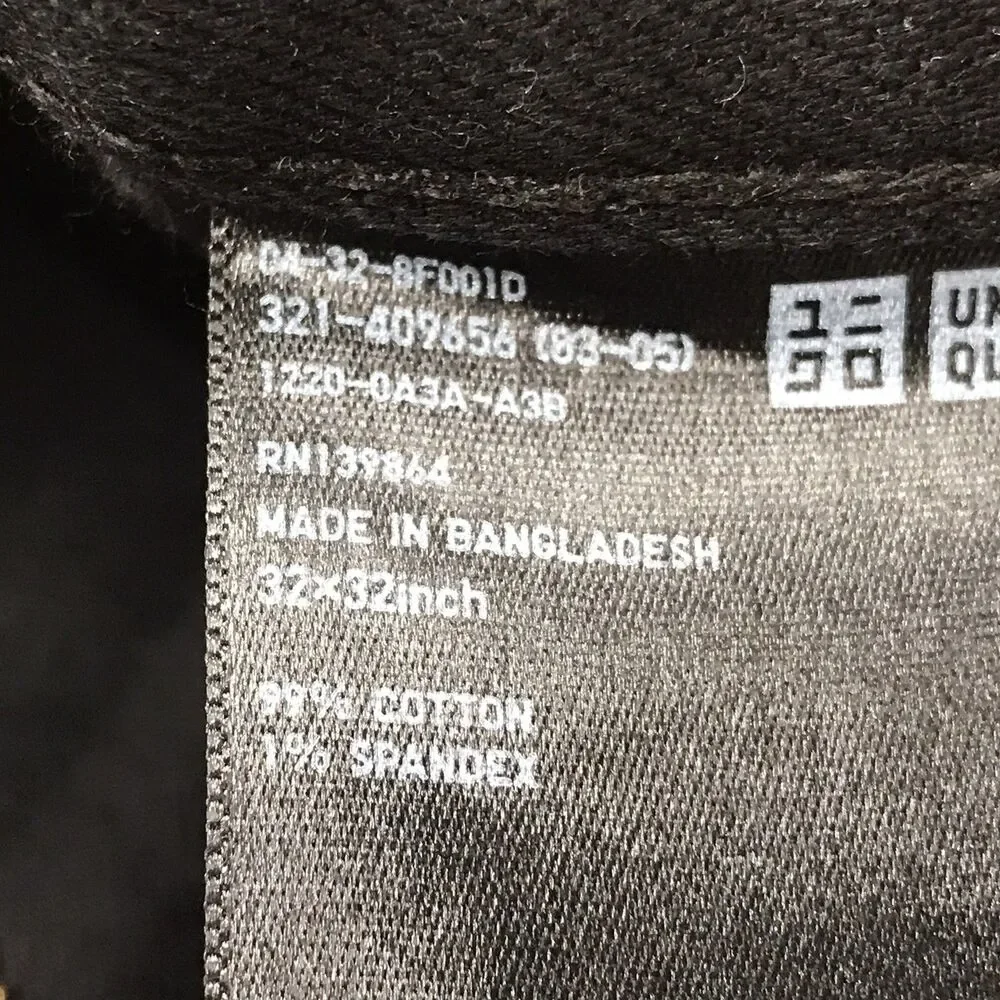UNIQLO Selvedge Black Jeans Men 32x30 (32/32 tag) Slim Fit Straight Mid Rise